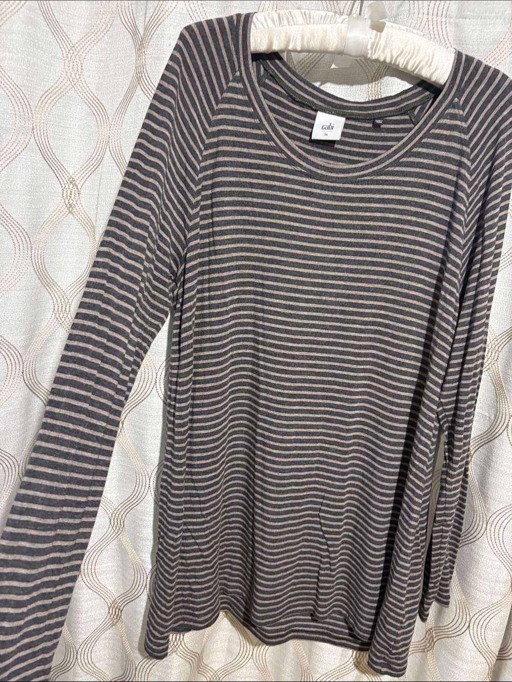 Eileen Fisher Gray & Cream Striped Long Sleeve Tee